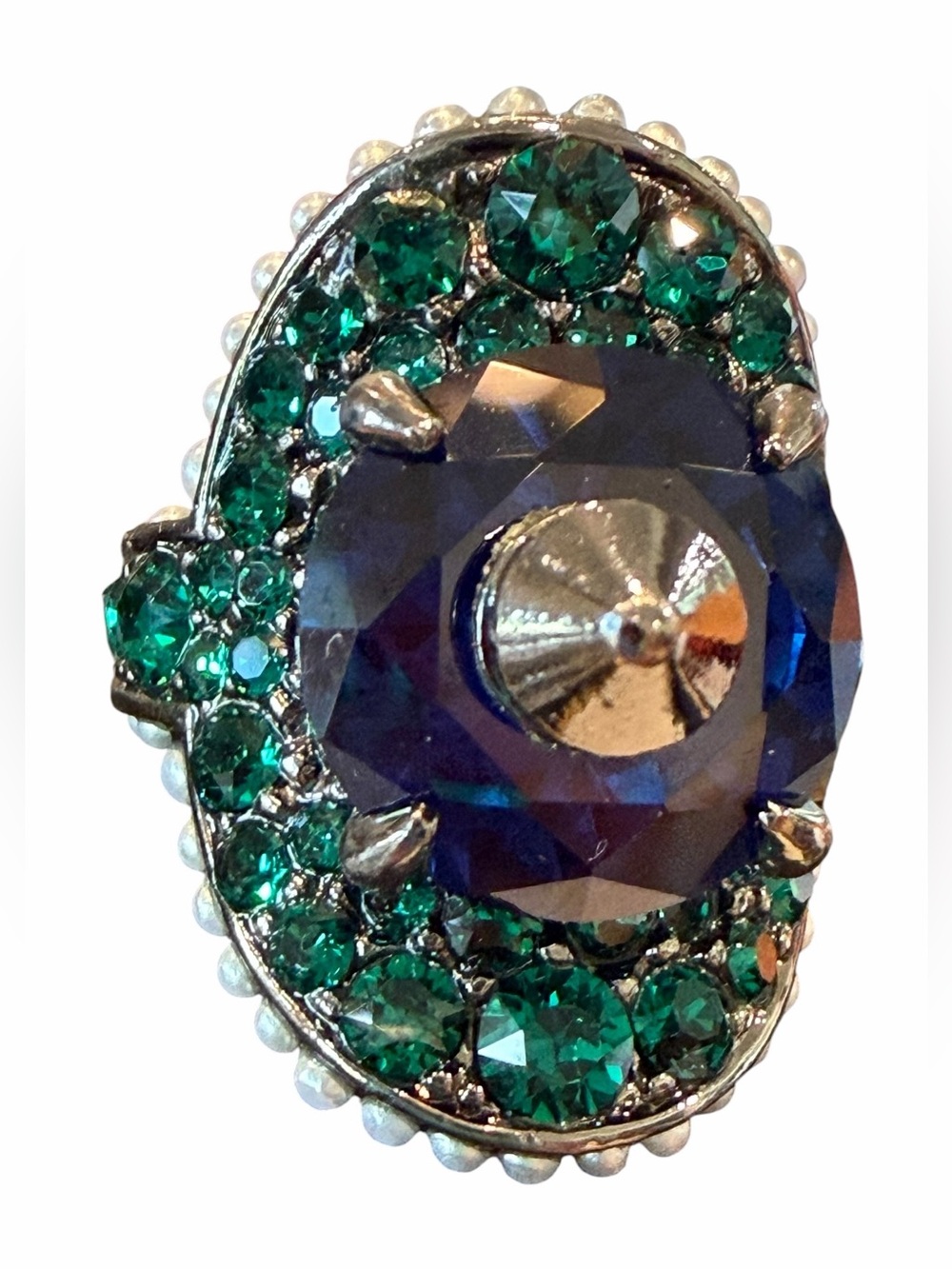 Gucci Green Pavé and Blue Center Gem Ring with Pearl Trim - Picture 8 of 12